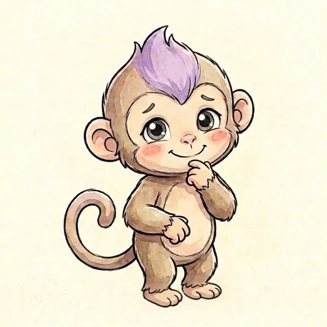 Miles, a monkey from The Feeling Forest, in the series' watercolor style