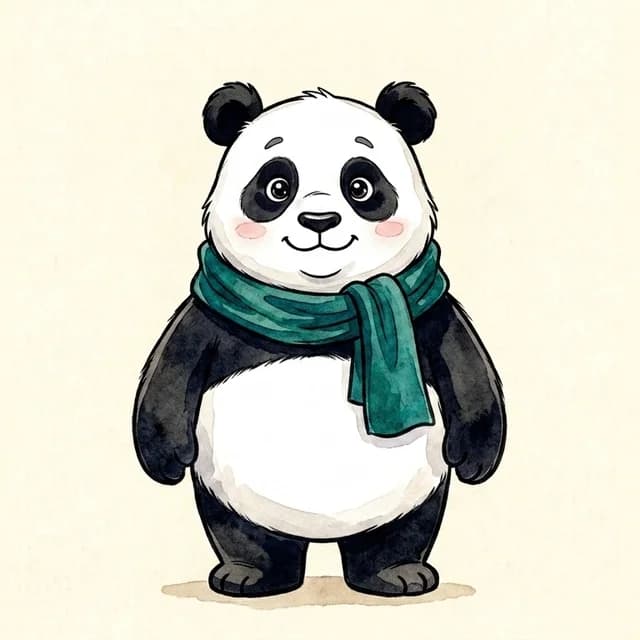 Pat, a panda from The Feeling Forest, in the series' watercolor style